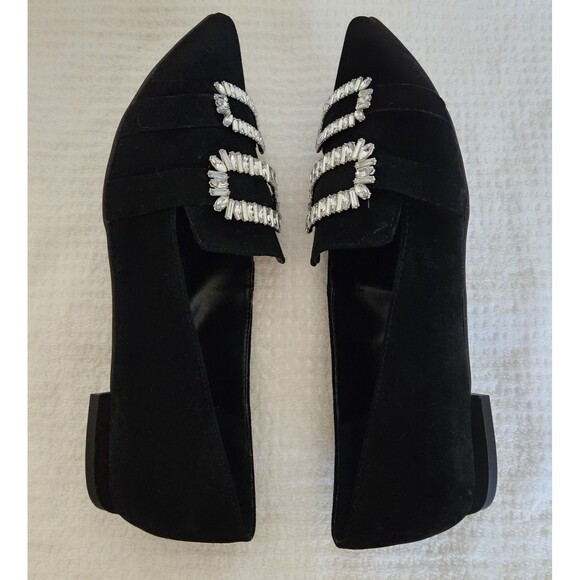 Sole Society Women's Shoes Size 10M Kelynn Black Suede Loafers Rhinestone Bling - Picture 4 of 9